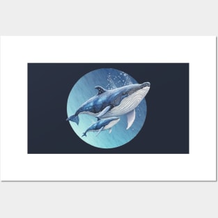 Humpback Whale Swimming with Baby Whale Posters and Art